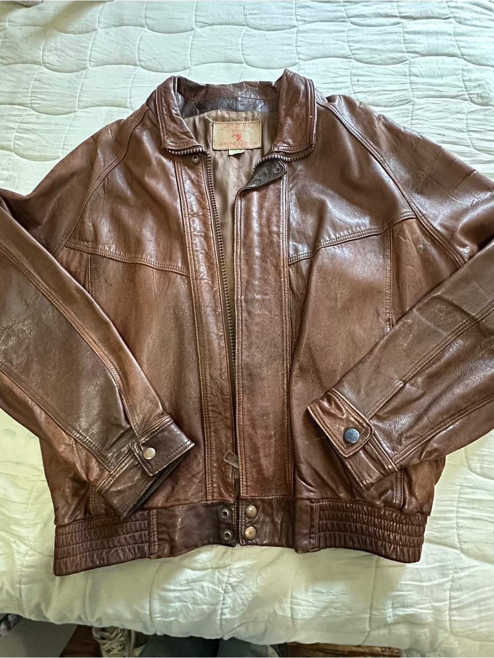 Vintage Men's Brown Leather Bomber Jacket unisex